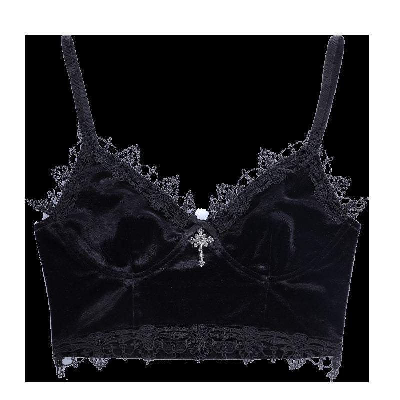 Velvet Y2K Mall Goth Crop Top - Yurei Works