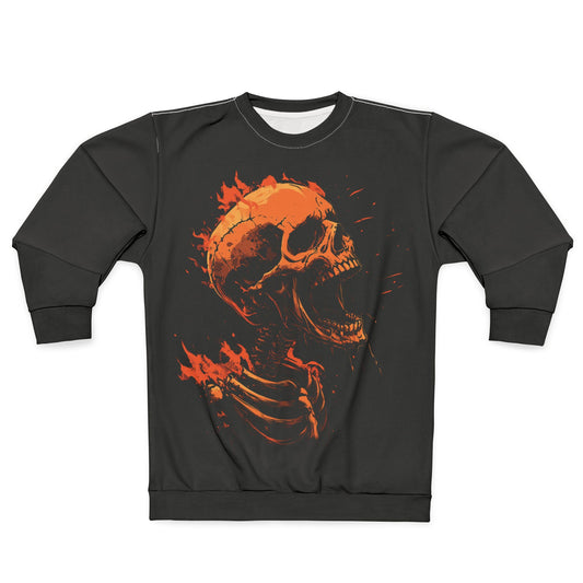 Inferno’s Skull: Flaming Skull Crewneck Sweatshirt - Yurei Works