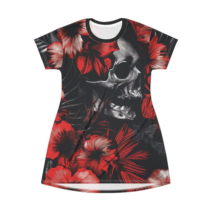 Hibiscus Skull T-Shirt Dress – Eerie Elegance - Yurei Works