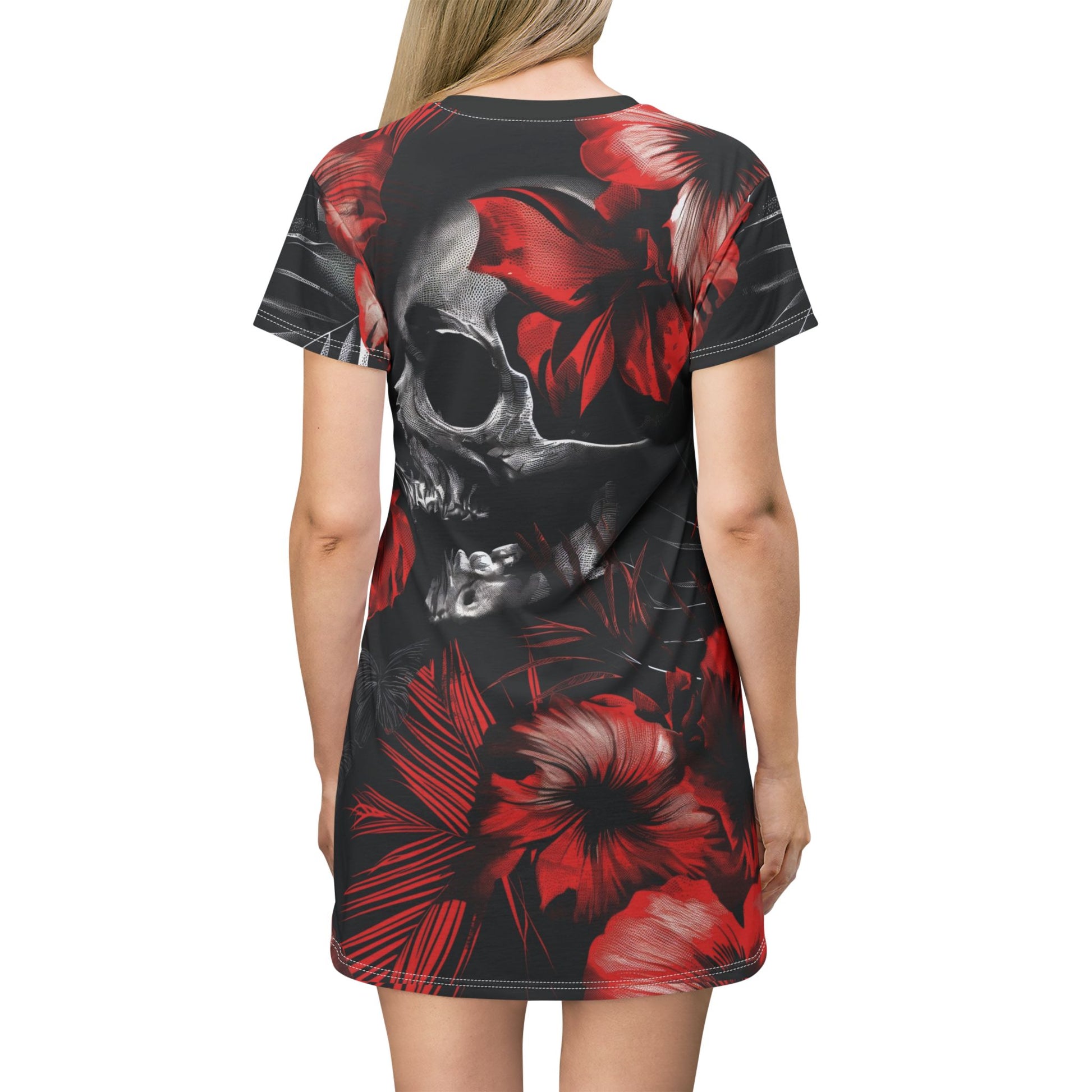 Hibiscus Skull T-Shirt Dress – Eerie Elegance - Yurei Works