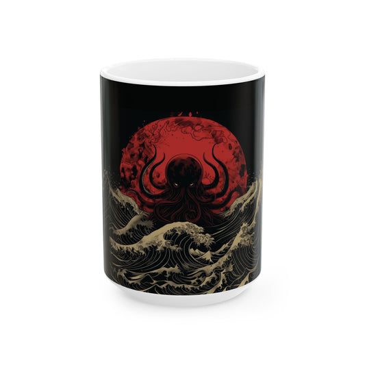 Japanese Octopus Wave Mug – Vintage Horror Style - Yurei Works