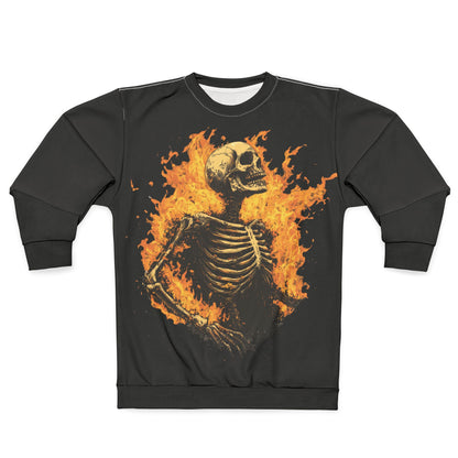 Inferno’s Bones: Skeleton on Fire Crewneck Sweatshirt - Yurei Works