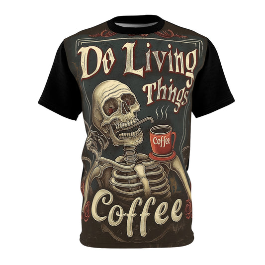 Vintage Skeleton Coffee Tee – Retro Horror Charm - Yurei Works