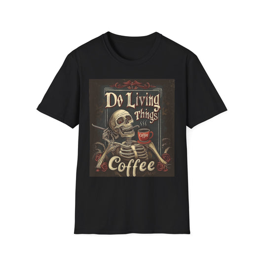 Vintage Skeleton Coffee Tee – Retro Dark Art - Yurei Works