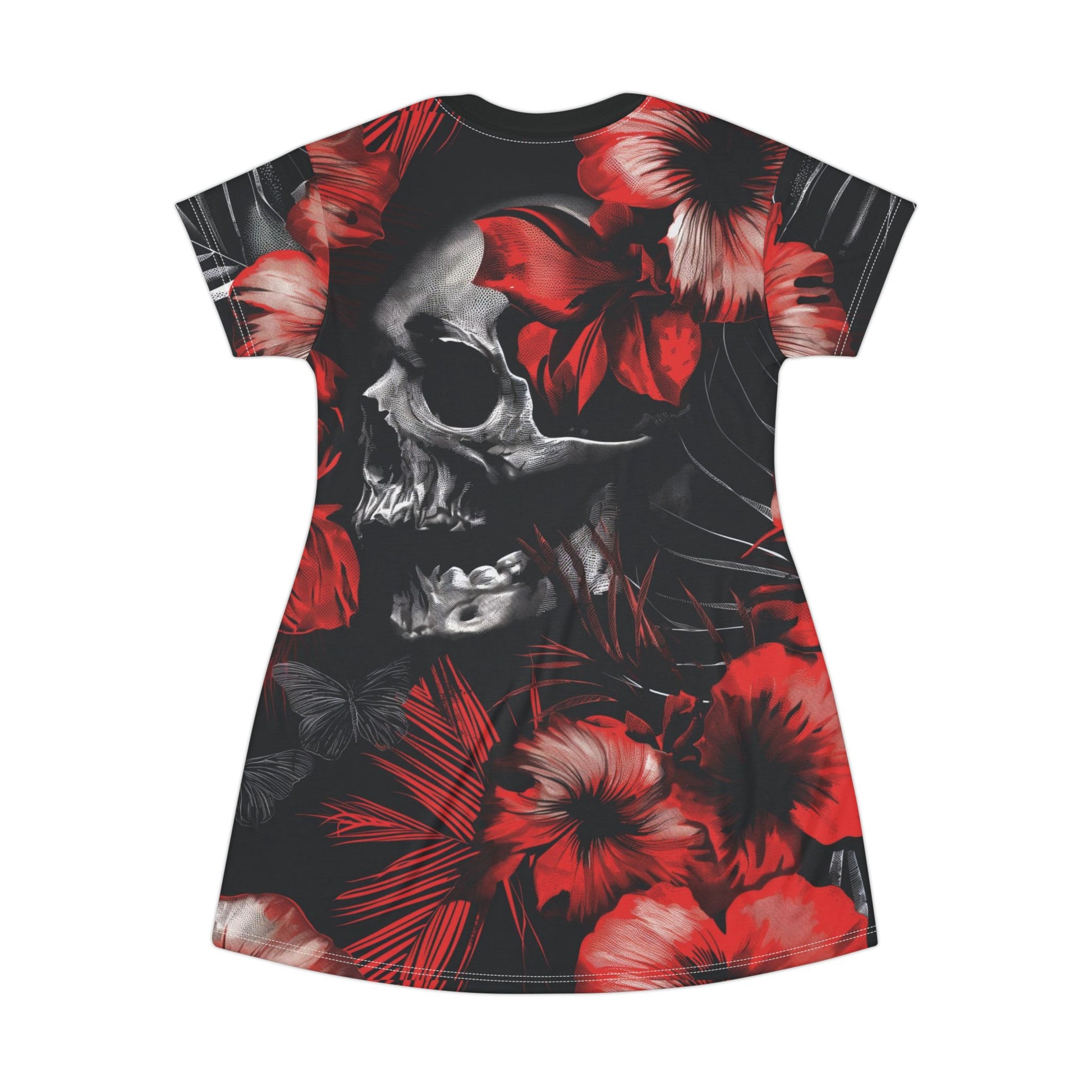 Hibiscus Skull T-Shirt Dress – Eerie Elegance - Yurei Works