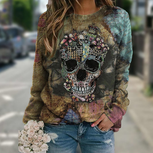 Skull Print Sweatshirt - Yurei Works