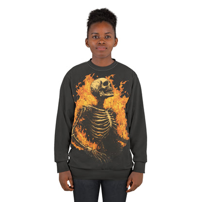 Inferno’s Bones: Skeleton on Fire Crewneck Sweatshirt - Yurei Works