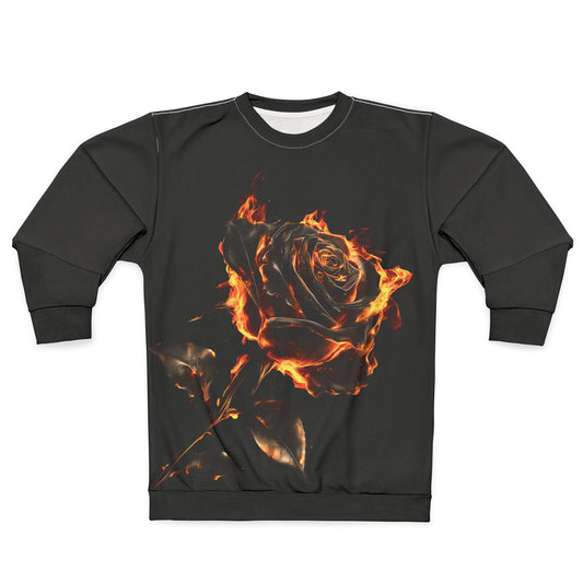 Flame Bloom - Fiery Rose Sweatshirt - Yurei Works