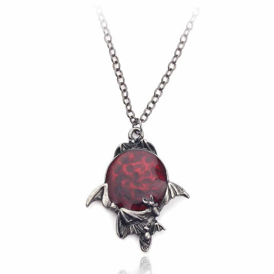 Red Crystal Vampire Bat Pendant - Yurei Works