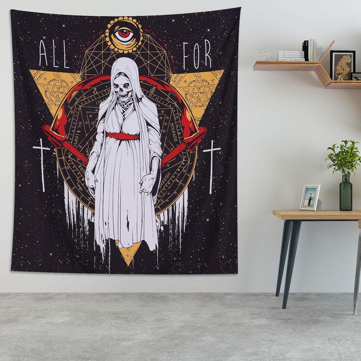 Pocass Skull Women Gothic Wall Tapestry Skeleton Goth Tapestry Wizard Tapestries Devil Evil Eye Tapestry Astrology Wall Hanging Tapestry for Bedroom, 51.2ʺ × 59.1ʺ