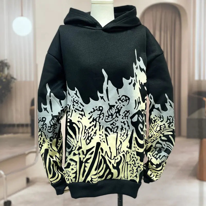 Men's Hip Hop Goth Skull Print Long Sleeve Oversized Hoodies - Yurei Works