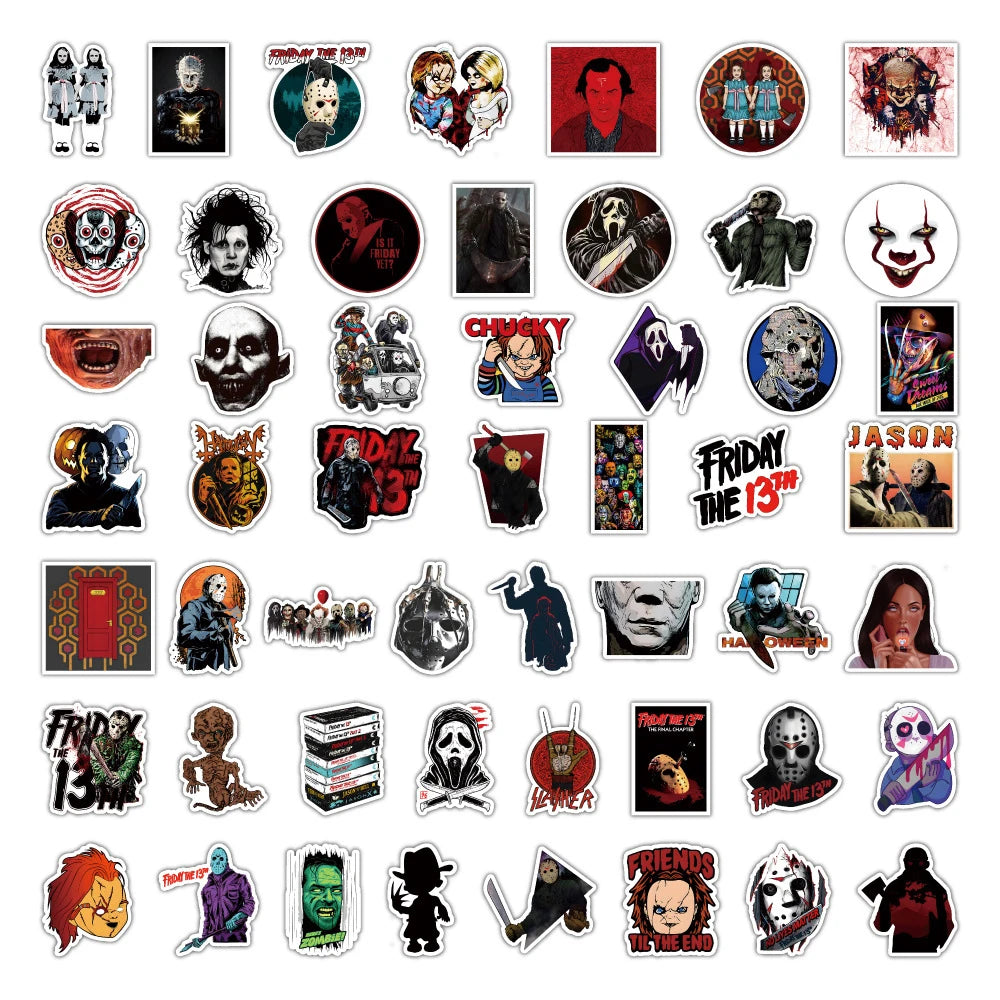 Mixed Horror Movie Character Stickers - 10/30/50/100PCS Graffiti Decals for DIY Laptop, Notebook, Fridge, and Suitcase - Yurei Works