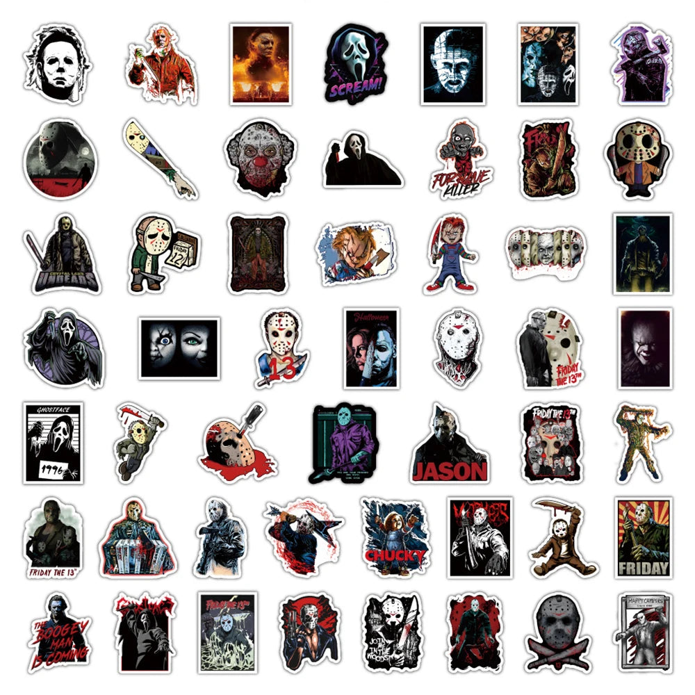 Mixed Horror Movie Character Stickers - 10/30/50/100PCS Graffiti Decals for DIY Laptop, Notebook, Fridge, and Suitcase - Yurei Works