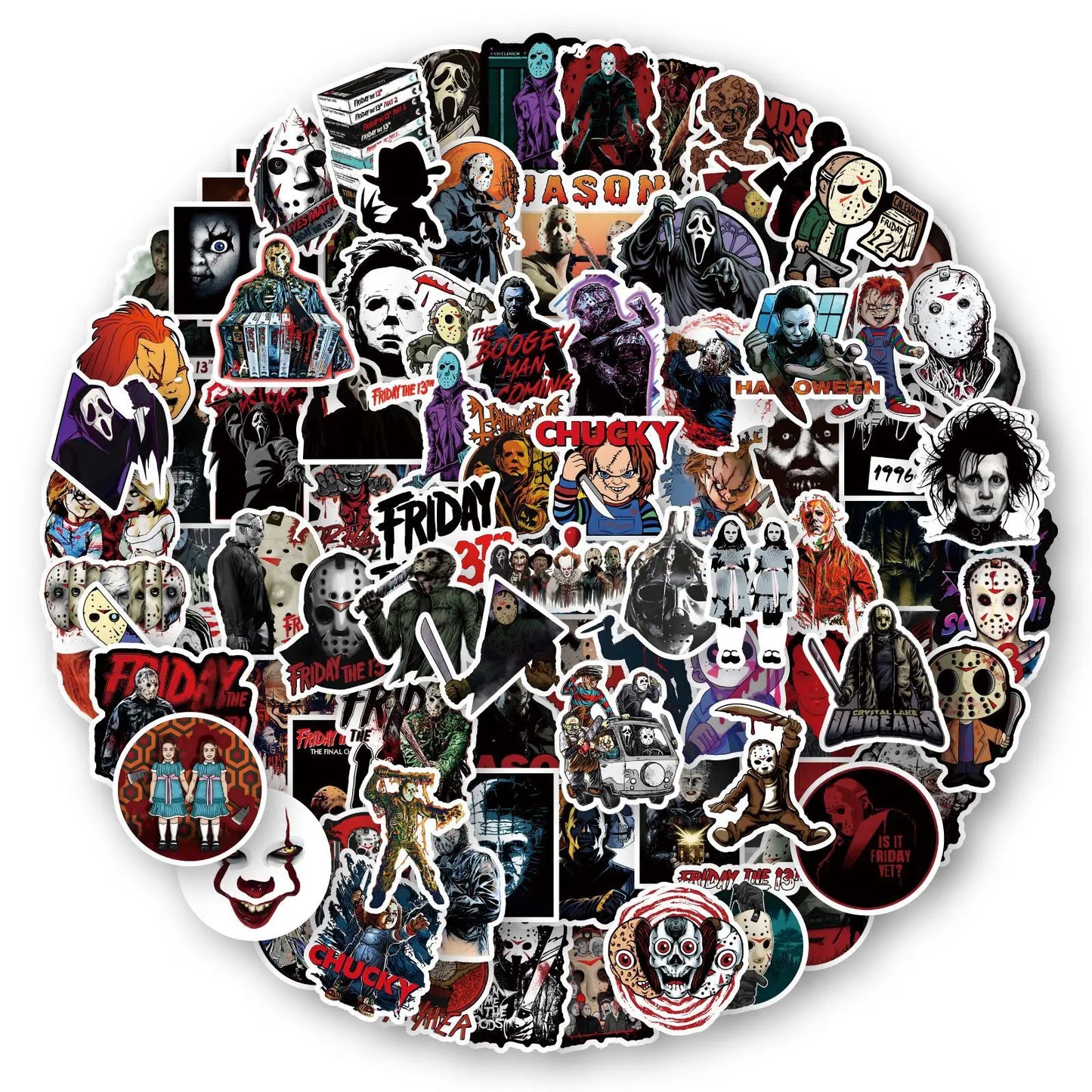 Mixed Horror Movie Character Stickers - 10/30/50/100PCS Graffiti Decals for DIY Laptop, Notebook, Fridge, and Suitcase - Yurei Works