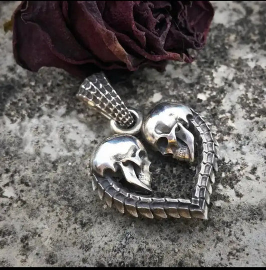 Double Skull Heart Pendant - Yurei Works