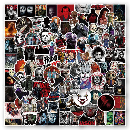 Mixed Horror Movie Character Stickers - 10/30/50/100PCS Graffiti Decals for DIY Laptop, Notebook, Fridge, and Suitcase - Yurei Works