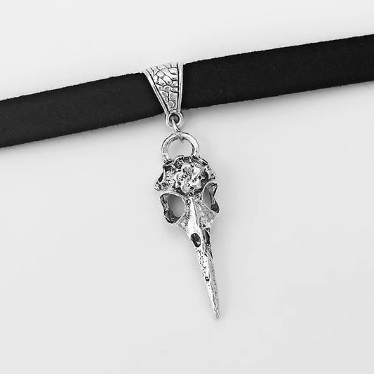 Raven Skull Bird Charm Choker Necklace - Yurei Works