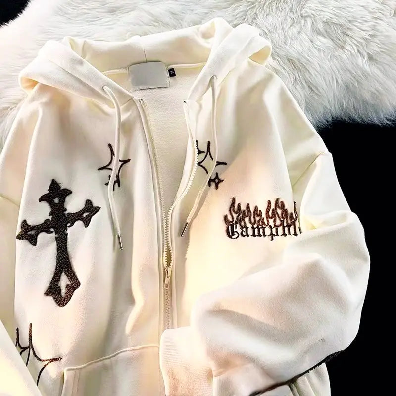 Goth Embroidery Retro Hoodies - Yurei Works