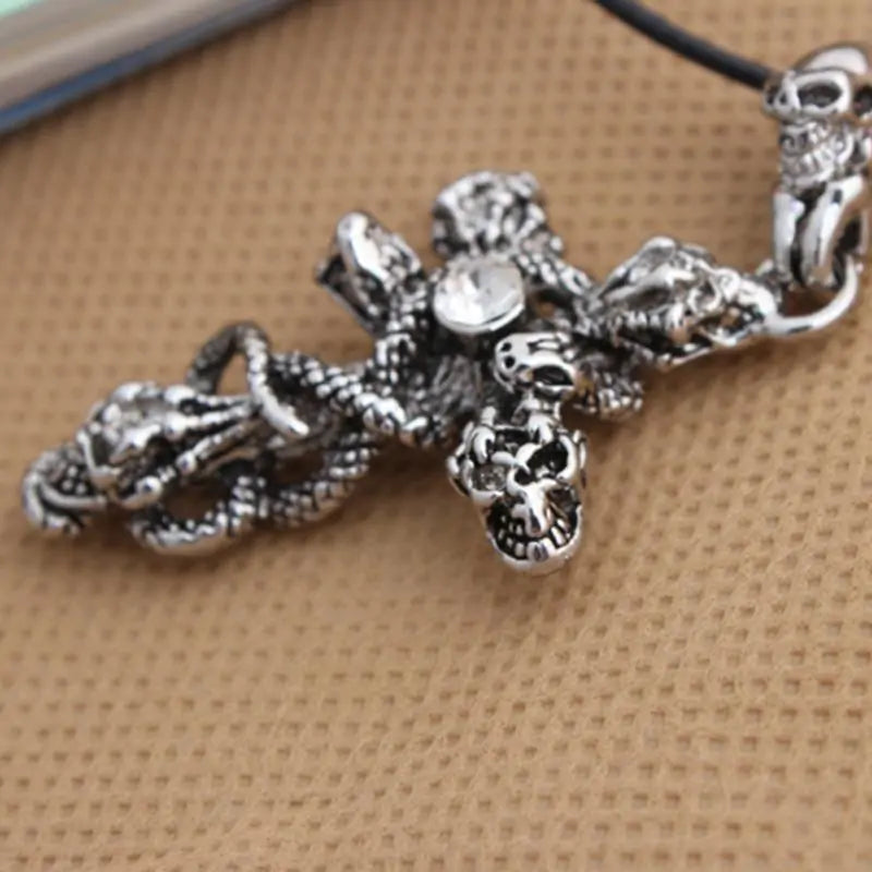 Snake Cross Skeleton Skull Pendant Necklace for Men - Yurei Works