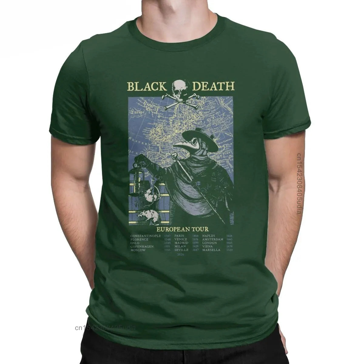 Plague Doctor European Black Death Tour T-Shirt - Men’s Oversized Cotton Hip Hop Streetwear Tee - Yurei Works