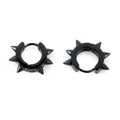 Black Punk Women Men Stainless Steel Earrings Ear Studs Spike Rivet Hoop Huggie Gothic Black Earring Jewelry Gifts Accessories - Yurei Works