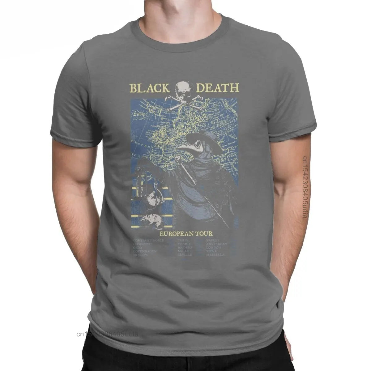 Plague Doctor European Black Death Tour T-Shirt - Men’s Oversized Cotton Hip Hop Streetwear Tee - Yurei Works