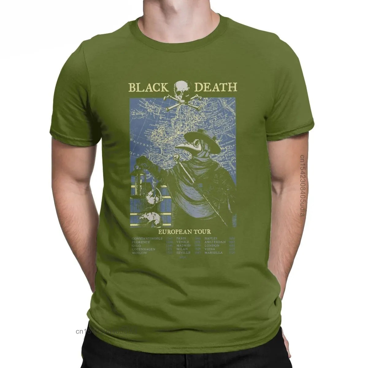 Plague Doctor European Black Death Tour T-Shirt - Men’s Oversized Cotton Hip Hop Streetwear Tee - Yurei Works