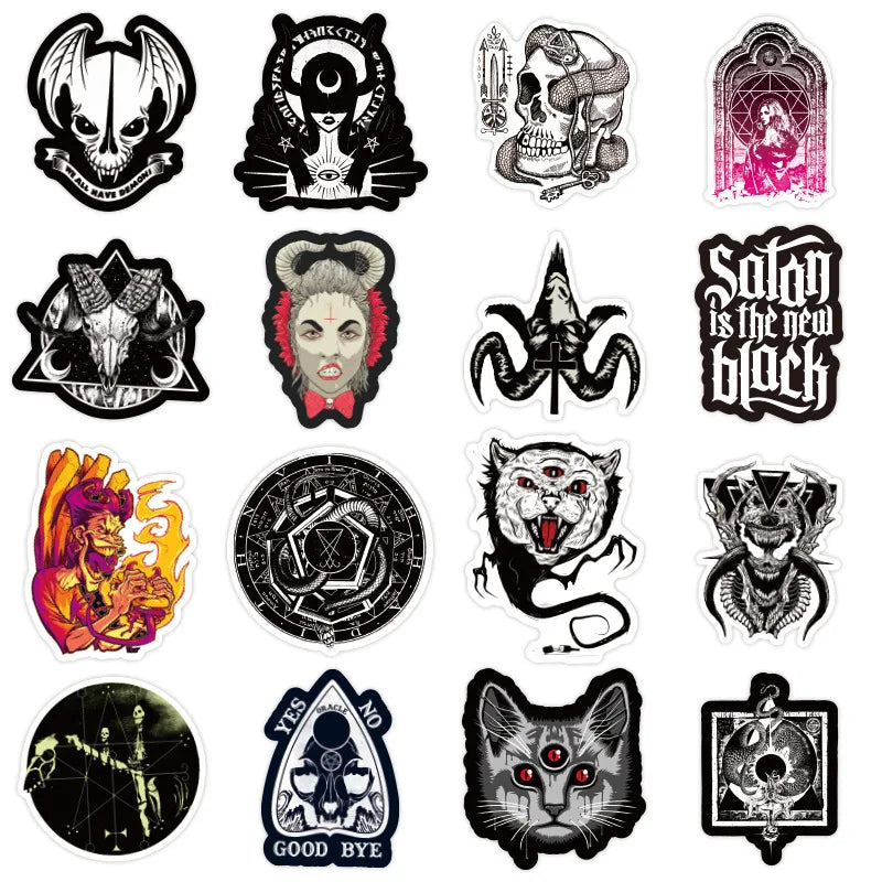 10/30/50PCS Gothic Horror Devil Witch Graffiti Stickers - DIY Decals for Car, Skateboard, Luggage, Guitar, Laptop - Yurei Works