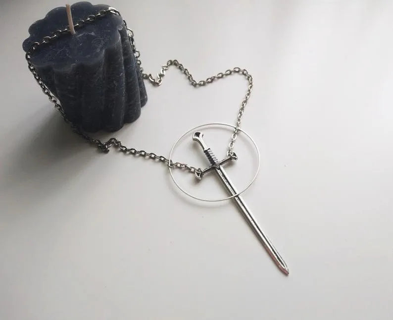 Goth Choker Ring Dagger Necklace Cosplay Grunge Gothic Punk Classical Dark Girl Gift Jewelry Alternative Minimalist Collar - Yurei Works