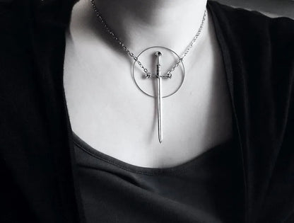 Goth Choker Ring Dagger Necklace Cosplay Grunge Gothic Punk Classical Dark Girl Gift Jewelry Alternative Minimalist Collar - Yurei Works