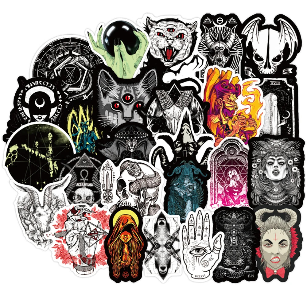 10/30/50PCS Gothic Horror Devil Witch Graffiti Stickers - DIY Decals for Car, Skateboard, Luggage, Guitar, Laptop - Yurei Works