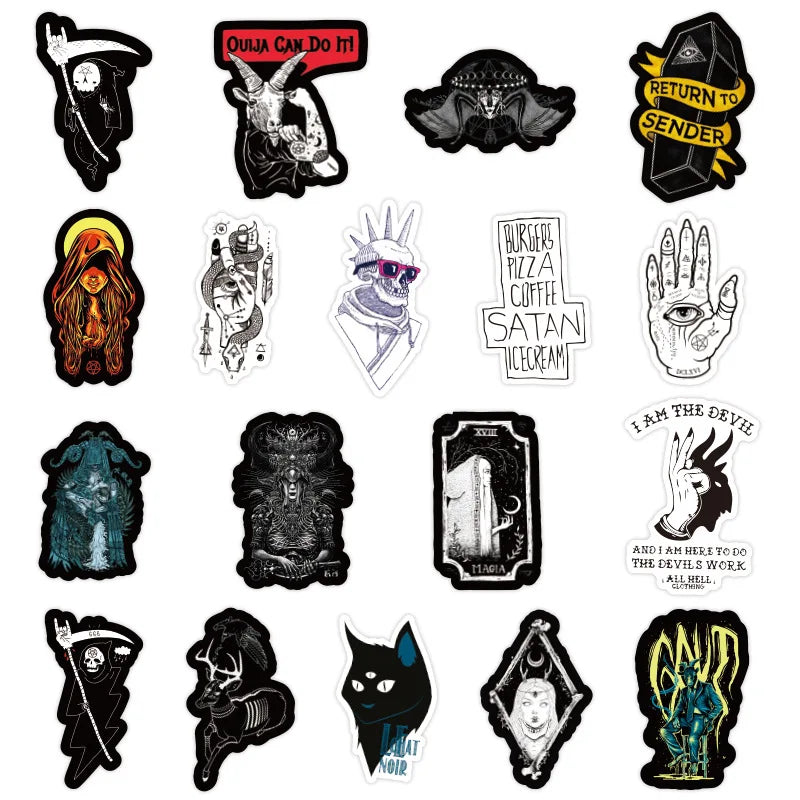 10/30/50PCS Gothic Horror Devil Witch Graffiti Stickers - DIY Decals for Car, Skateboard, Luggage, Guitar, Laptop - Yurei Works