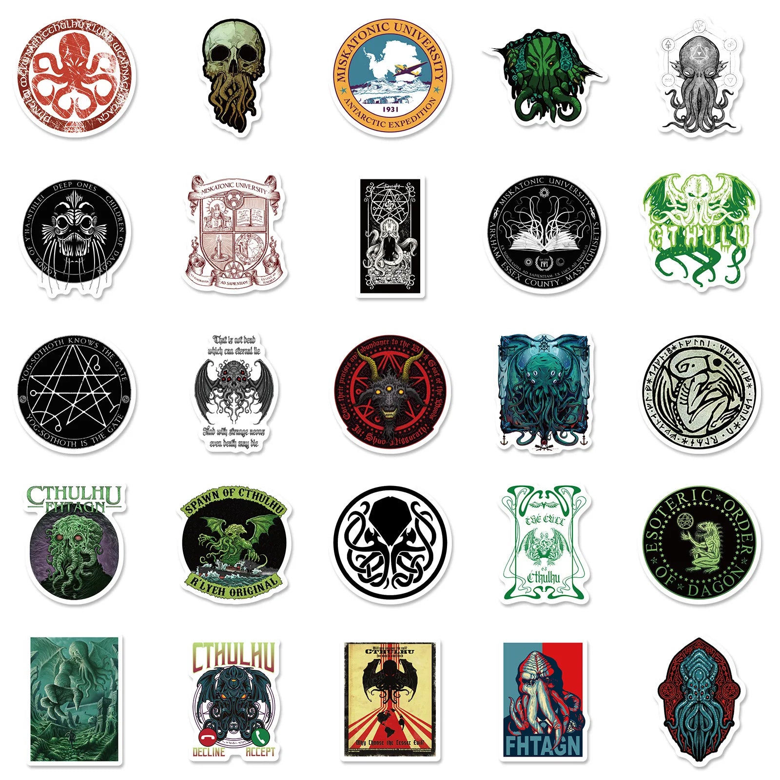 New Popular Cthulhu Cartoon Sticker Pack - 10/30/50PCS Waterproof Vinyl Decals for Laptops, Skateboards, and More - Yurei Works