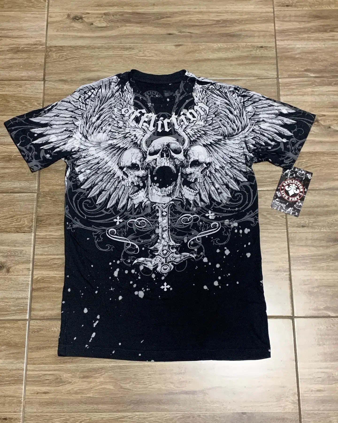 Y2K Affliction Style Gothic Skull Cross T-Shirt - Men’s Trendy Graphic Streetwear Tee - Yurei Works