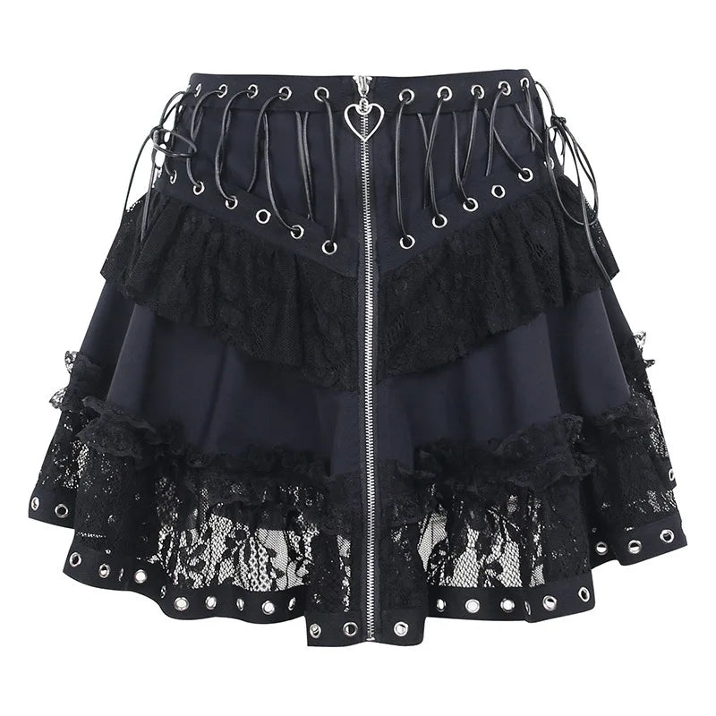 Black Gothic Skater Skirt - Yurei Works