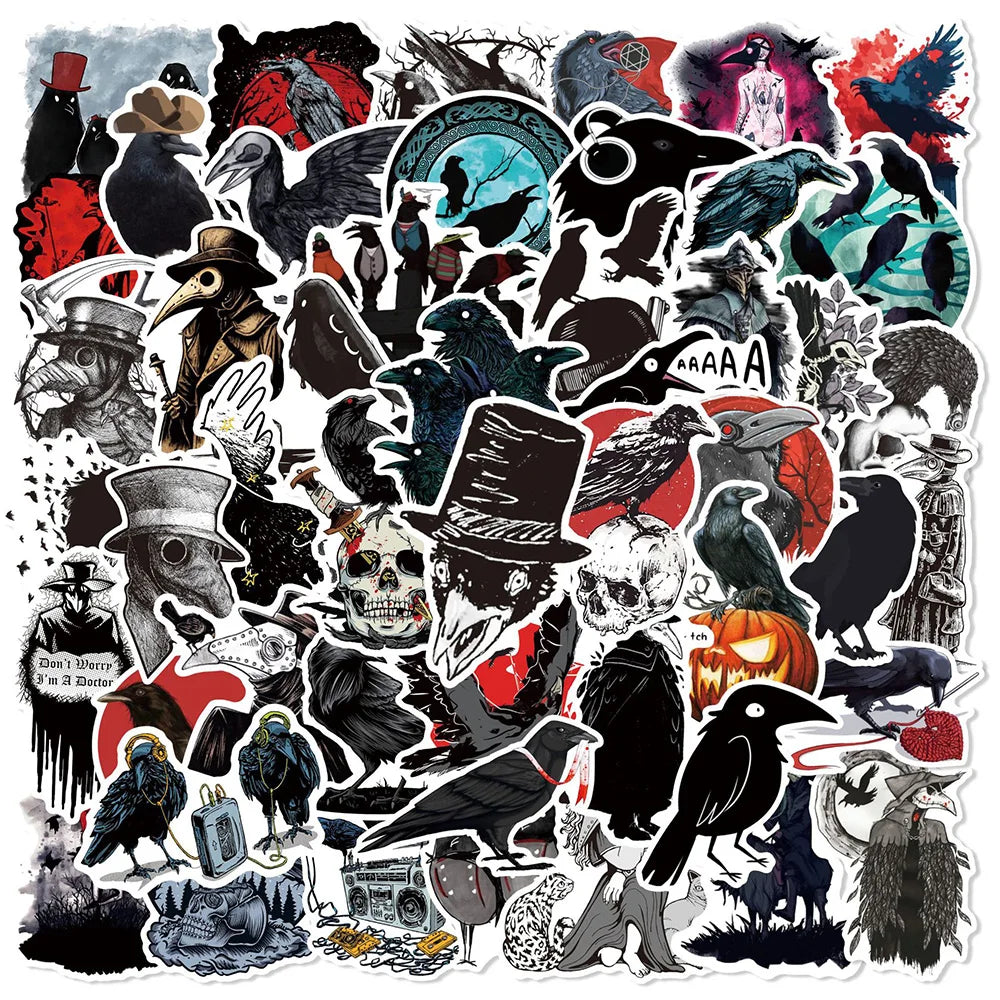 10/30/50PCS Gothic Horror Crow Witch Stickers - Waterproof Decals for Suitcase, Scrapbooking, Phone, Laptop, Stationery - Yurei Works