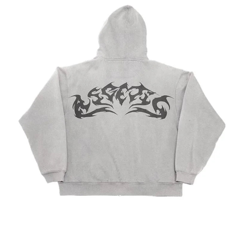 Flame Print Oversized Hoodie - Yurei Works