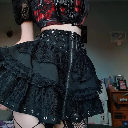 Black Gothic Skater Skirt - Yurei Works