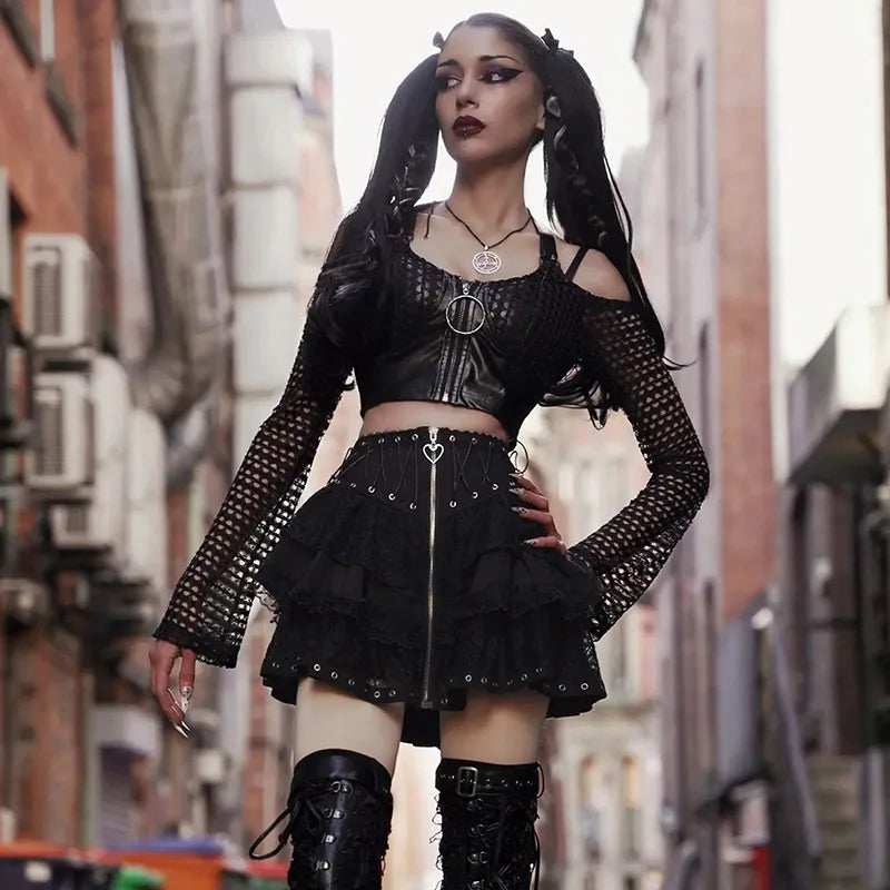 Black Gothic Skater Skirt - Yurei Works