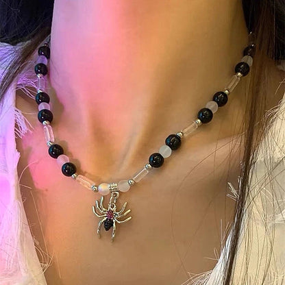 New Goth Vintage Pearl Love Butterfly Spider Pendant Choker Necklace For Men Women Halloween Streetwear Y2K Grunge Jewelry - Yurei Works