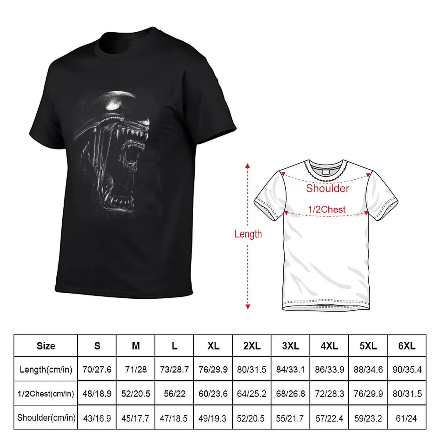 Alien/Xenomorph scratchboard design T-Shirt graphics quick-drying summer tops boys animal print mens t shirts pack - Yurei Works