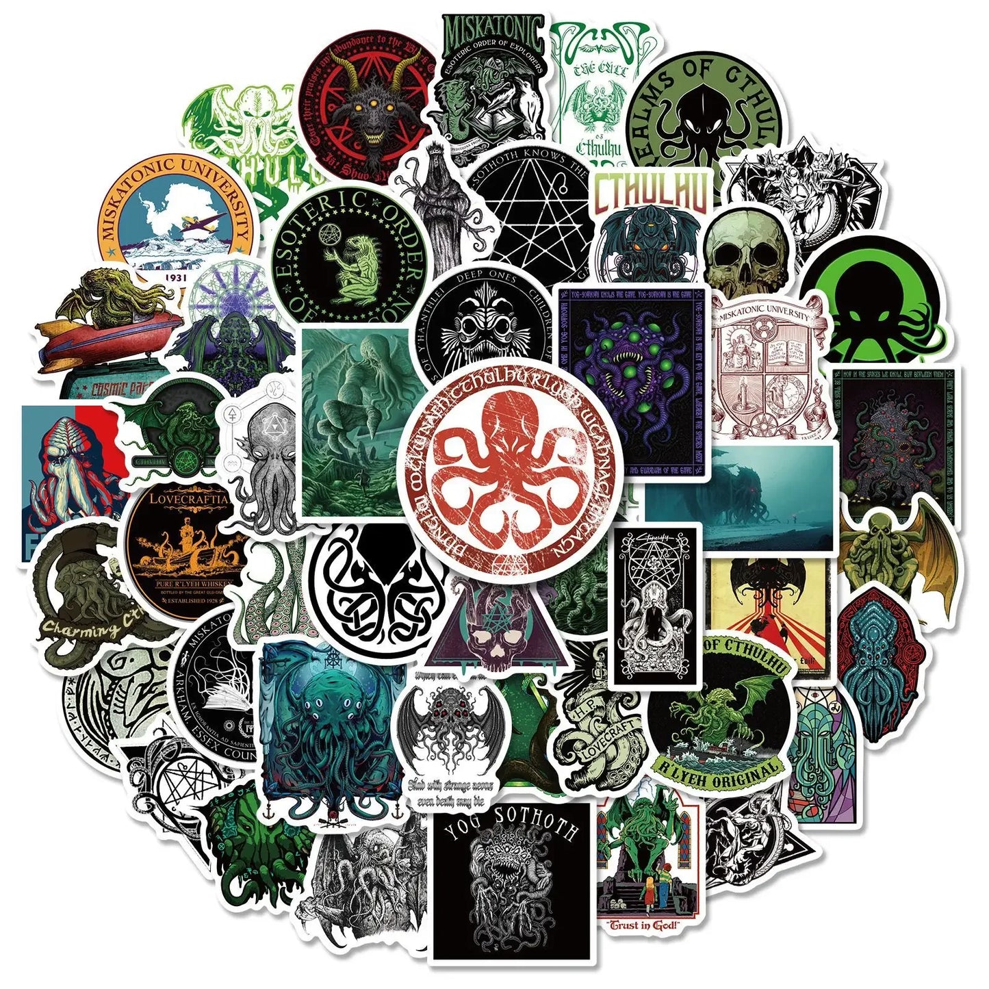 50PCS Cool Cthulhu Mythos Horror Stickers - Perfect for Suitcases, Laptops, Skateboards, Phones, and More! - Yurei Works