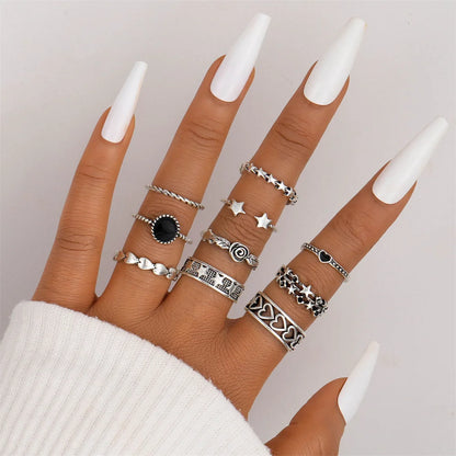 21pcs/set Punk Gothic Butterfly Snake Heart Rings - Vintage Silver Plated Geometric Finger Rings for Women &amp; Men - Yurei Works