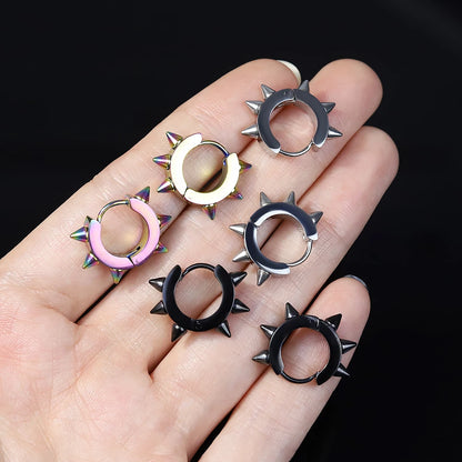 Black Punk Women Men Stainless Steel Earrings Ear Studs Spike Rivet Hoop Huggie Gothic Black Earring Jewelry Gifts Accessories - Yurei Works