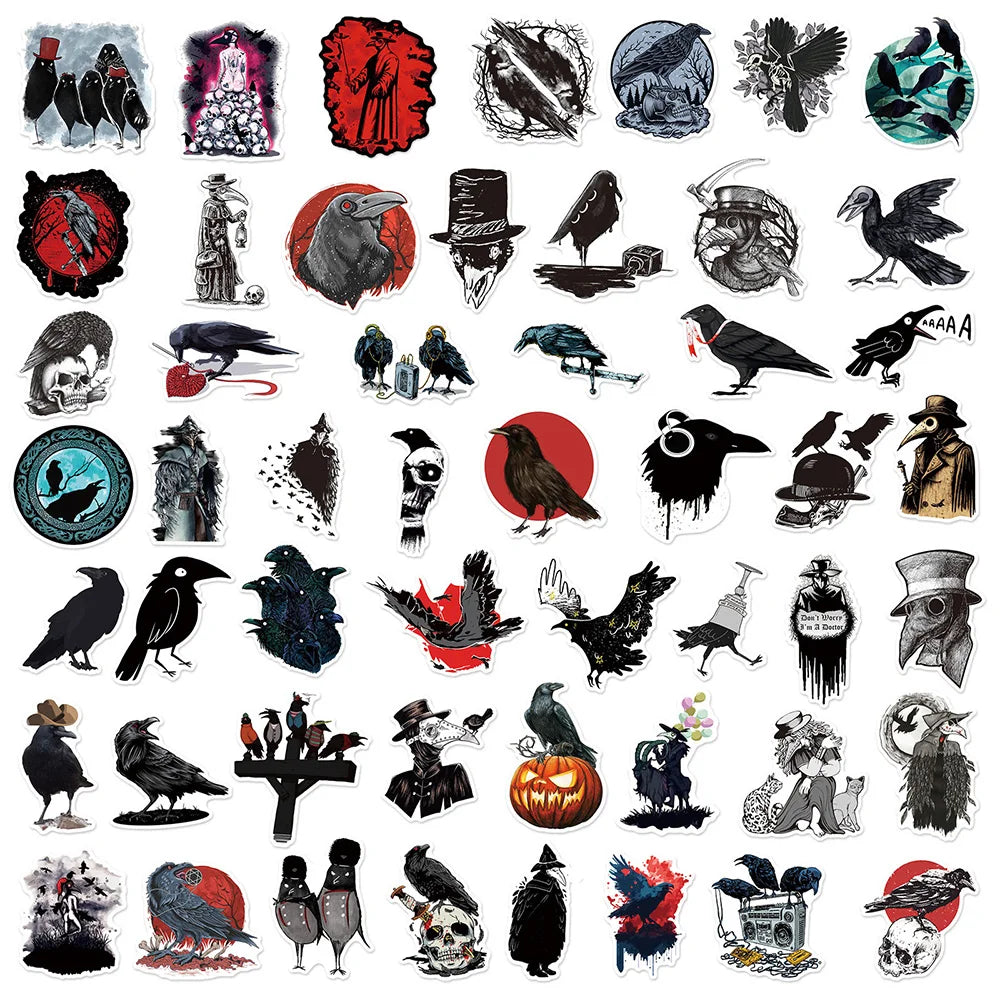 10/30/50PCS Gothic Horror Crow Witch Stickers - Waterproof Decals for Suitcase, Scrapbooking, Phone, Laptop, Stationery - Yurei Works