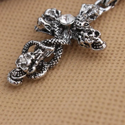 Snake Cross Skeleton Skull Pendant Necklace for Men - Yurei Works