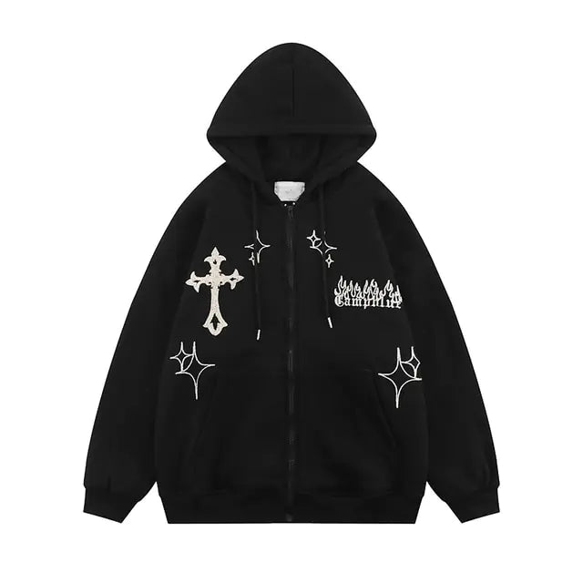 Goth Embroidery Retro Hoodies - Yurei Works