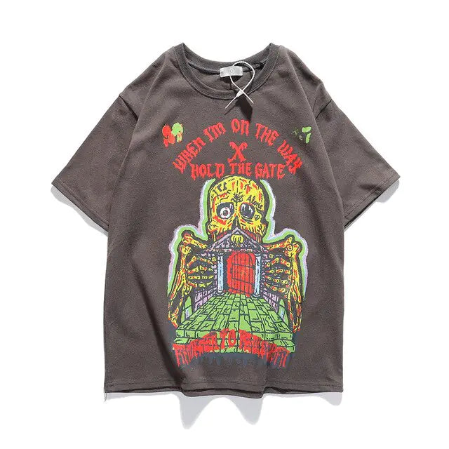 Oversize T-Shirt Skull Print Loose Casual Men - Yurei Works