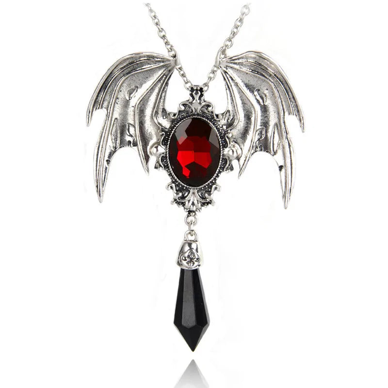 Red Crystal Vampire Bat Pendant - Yurei Works