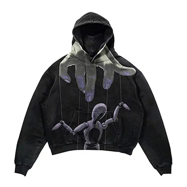 Men's Hip Hop Goth Skull Print Long Sleeve Oversized Hoodies - Yurei Works